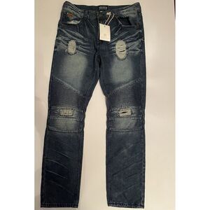 Parish Nation Distressed Moto Jeans Ripped Knee‎ Patches Denim Size 36 NEW